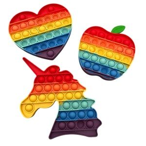 LIKE NEW - Bundle of Three Rainbow Pop Fidgets - Heart, Apple, Unicorn